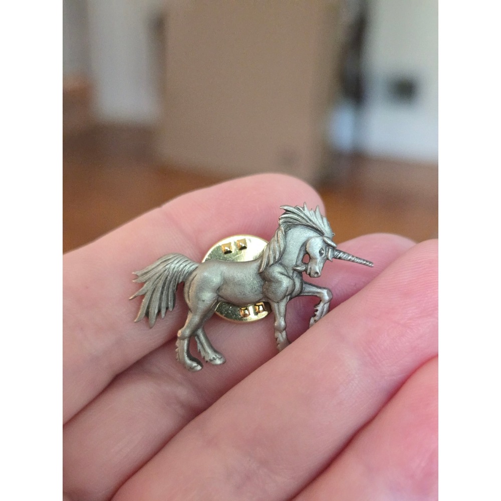 JJ Unicorn Pewter Brooch Vintage